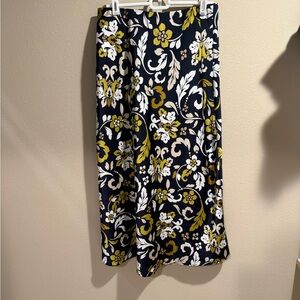 Ann Taylor Floral Navy, Bright Olive, Khaki tan, and white flowy Women's Skirt
